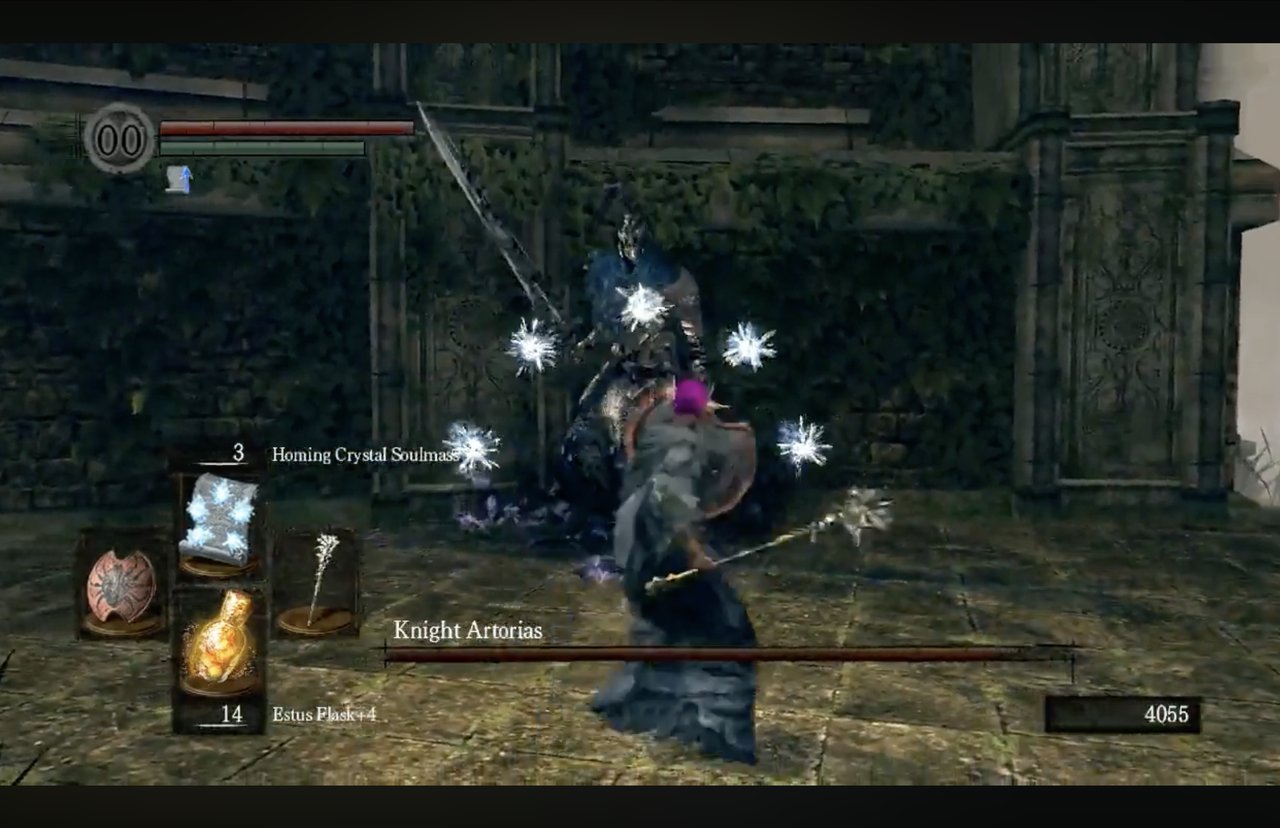 Facing Knight Artorias with Homing Crystal Soulmass up